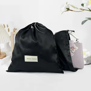 Yile Wholesale Luxury Custom Satin Silk Dust Bag Drawstring Bag For Handbag With Woven Label Large Dust Bag Satin Pouch