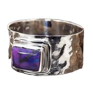 新设计天然宝石紫色绿松石925纯银手工戒指饰品批发出厂价格