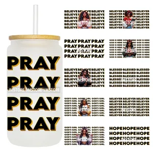 Autocollants UV DTF auto-adhésifs étanches de haute qualité pour étude biblique Faithful Pray Girl, pour gobelets en verre Libbey de 16 oz - Product Image 1