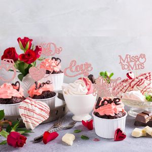 ท็อปเปอร์คัพเค้กสำหรับเจ้าสาว ประดับกลิตเตอร์ ตัวอักษร Miss to Mrs I Do รูปหัวใจและแหวน สำหรับงานแต่งงาน งานหมั้น ของตกแต่งงานเลี้ยง สีโรสโกลด์ - Product Image 4