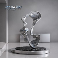 Sculpture en acier inoxydable, art métallique abstrait, ruban fluide infini, moderne, centre ouvert, poli miroir, grande taille, sur mesure par le fabricant