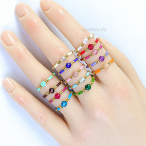 Tự nhiên mặt semiprecious Stones và Miyuki hạt giống đính cườm Vòng đàn hồi, Stretchable Nhẫn đối với trang sức làm, #10 #15 #20 - Product Image 4