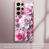 Coque de téléphone portable en verre trempé TPU avec imprimé cœur rose fleuri pour Samsung Galaxy S8 S9 S10 S20 S21 S22 S23 S24 S25 S26