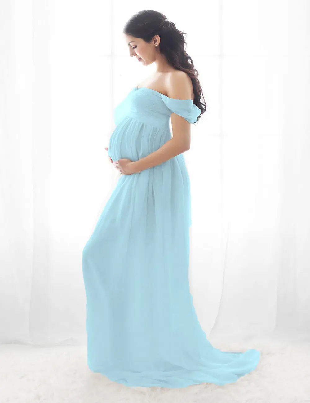 Robe de maternité à épaules dénudées pour séance photo ou baby shower robe de soirée pour femmes enceintes