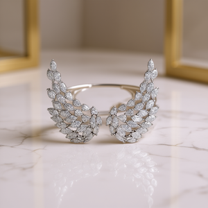 Orecchini a polsino con ali in cristallo bianco champagne taglio marquise per donna, gioielli alla moda per feste con montatura a griffe - Product Image 2