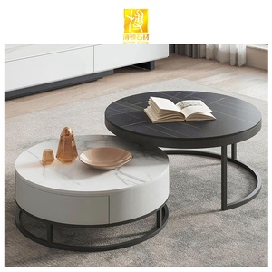 Boton Đá Tùy Chỉnh Thiết Kế Hiện Đại Sang Trọng Vòng Phòng Khách Màu Đen Thiêu Kết Đá Bàn Cà Phê - Product Image 2