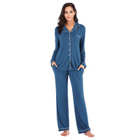 Piyama Set Celana Panjang Wanita Bahan Rayon Modal Musim Semi Baru, Bernapas, Tali Serut, Untuk Pakaian Rumah