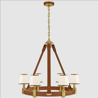 Lustre de plafond LED suspendu YH Luxury Vintage Kitchen Dining Riley, style industriel, laiton, cuir, tissu, chaîne, anneau circulaire