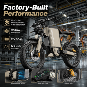 Bicicleta Coswheel GT100 450Nm 72V50Ah con cuadro de aluminio 6061, 11340W, 80km/h, neumático delantero 110/80-17 y trasero 130/80-17 - Product Image 2