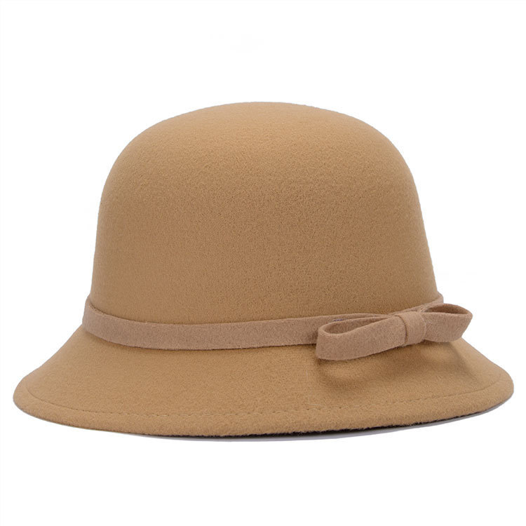 FF1775 Vintage Bow Felt Fedora Bowler Hats Women Elegant