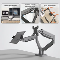 Vente directe usine – Support double moniteur réglable à compression, capacité de charge 10 kg, pour écrans 13-32 pouces et ordinateurs portables 10-17 pouces, en acier laminé à froid épaissi