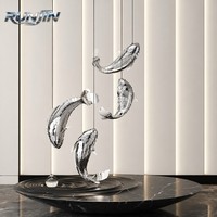 RUNJIN RJ-262 Sculpture murale en métal forgé à la main, tailles personnalisables, finition miroir, moderne, en acier inoxydable, suspendue pour intérieur