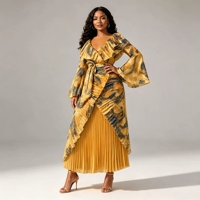Vestidos de Mujer Otoño 2026, Elegantes Vestidos Maxi Africanos con Estampado Floral, Vestido de Fiesta Modesto con Volantes, Talla Grande, Estilo Miyake Plisado