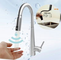 Robinet de cuisine à double capteur en acier inoxydable 304 brossé nickel, technologie d'économie d'énergie développée en interne