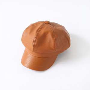 Chapeau Vintage en cuir Pu pour filles, couleur unie, élégant, artiste, peintre, <span class=keywords><strong>femme</strong></span>, béret décoratif, vert français - Product Image 6