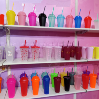 Cangkir Plastik Warna-warni 16oz Berkualitas Tinggi, Laris Manis, Berubah Warna Saat Dingin, Dapat Digunakan Kembali, Cocok untuk Pesta