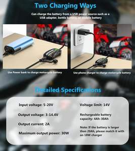 Adaptateur <span class=keywords><strong>de</strong></span> <span class=keywords><strong>chargeur</strong></span> <span class=keywords><strong>de</strong></span> <span class=keywords><strong>batterie</strong></span> <span class=keywords><strong>de</strong></span> moto <span class=keywords><strong>intelligent</strong></span> 12V déconnexion rapide USB 2A fonction <span class=keywords><strong>de</strong></span> charge d'entretien charge facilement les batteries 12V - Product Image 2