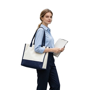 Sac fourre-tout en toile bicolore, sac à main en coton durable et réutilisable pour le travail, le bureau et les trajets quotidiens - Product Image 1