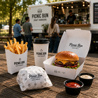 Emballage alimentaire haut de gamme personnalisé avec logo pour hamburgers, frites, contenants jetables en carton pour la livraison, pour les marques de restaurants