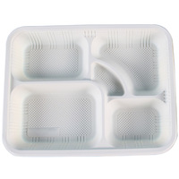 Conteneur alimentaire rectangulaire jetable écologique et biodégradable en amidon de maïs BOFA, plateau compartimenté à 5 compartiments, style assiette