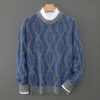 Pull en pure laine pour homme automne-hiver, col rond, blocs de couleur, épais, ample, tricoté, pull basique, support OEM/ODM