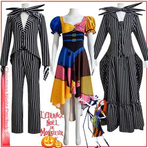 Cauchemar avant noël carnaval noir et blanc rayure tenue adulte enfant Halloween <span class=keywords><strong>Jack</strong></span> <span class=keywords><strong>Skellington</strong></span> <span class=keywords><strong>Sally</strong></span> Cosplay Costume - Product Image 1