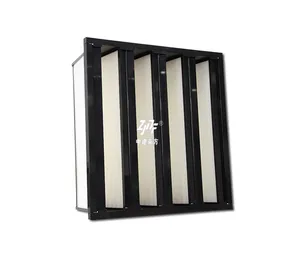 V-Cel Ahu Hepa Filter Medium Efficiency F7 F8 H13 H14 Plastic Frame 592 X 592x 292Mm Mini-Geplooide Compacte 4 V Bank Luchtfilter