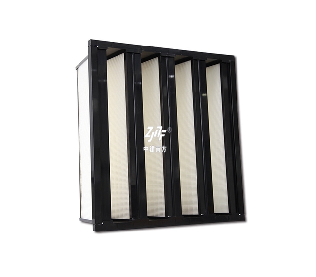 V Cell AHU Hepa Filter Medium Efficiency F7 F8 H13 H14 Plastic Frame 592 X 592X 292mm Mini-pleated Compact 4 V Bank Air Filter
