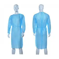 PP ไม่ทอแยกชุดทิ้งชุดที่มีข้อมือยืดหยุ่นสีฟ้าทางการแพทย์