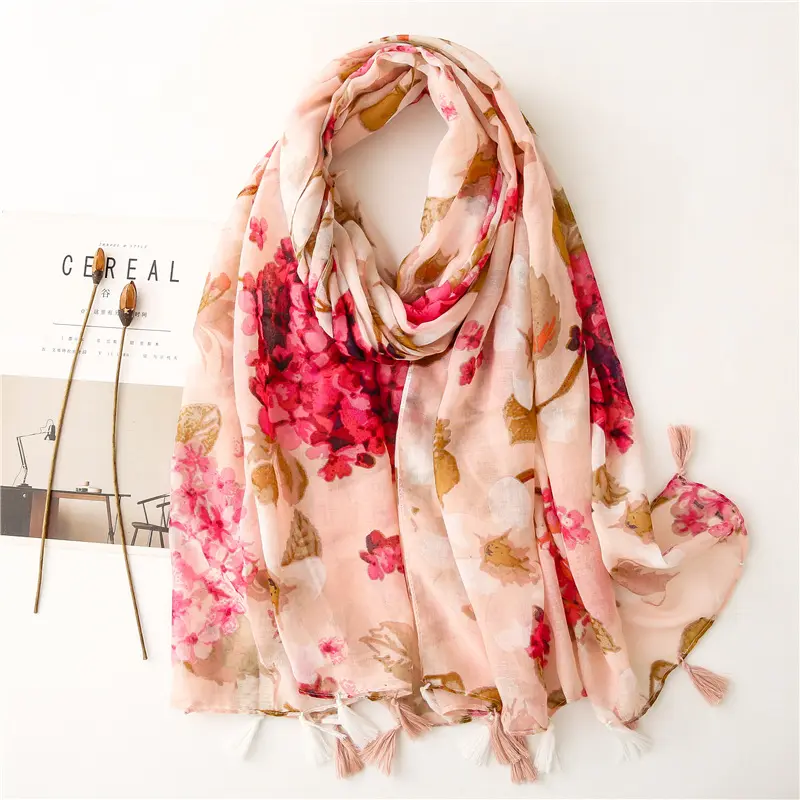 New fancy custom summer flower hijab scarf cotton muslim cotton scarves for women fashion floral printed cotton shawl scarf