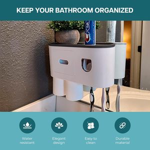 Wall Mounted 4 Slots <b>Toothbrush</b> <b>Holder</b> Automatic Toothpaste Dispenser Tooth Paste Squeezer with 2 Magnetic Cup Bathroom Set - Product Image 3