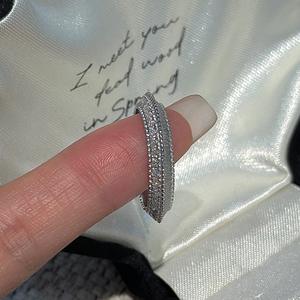 Bague en argent sterling S925 de style Chirati, luxueuse, personnalisée, zircon, tendance, texturée, brossée, incrustée de tissu, vente en gros - Product Image 4