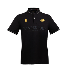 HANDEE POLO Polo à manches courtes pour homme, noir, logo brodé, coton piqué décontracté, respirant, coupe classique - Product Image 2