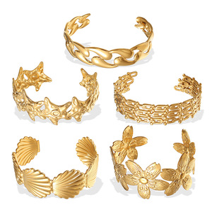 Pulsera Abierta con Diseño de Estrella de Mar y Lágrima, de Acero de Titanio para Mujer, Joyería de Fiesta, Diseño Irregular, Sz239 Sz243 - Product Image 5