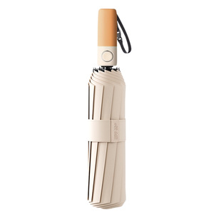 Paraguas de sol automático portátil de doble uso con mango de hebilla y bloques de color, de tres pliegues, con tela resistente al impacto y recubrimiento de vinilo, de lujo ligero. - Product Image 5