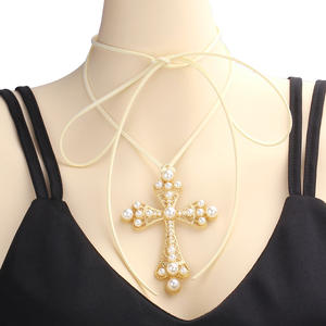 <b>Cross</b> Necklace Zinc Alloy Rhinestone <b>Cross</b> Pendant Fashion Sweater <b>Chain</b> For Women Jewelry Accessory - Product Image 3