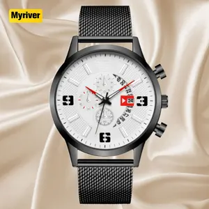 Myriverメンズクォーツ時計高級ブランドファッションスポーツアナログ時計カジュアルレザーバンド