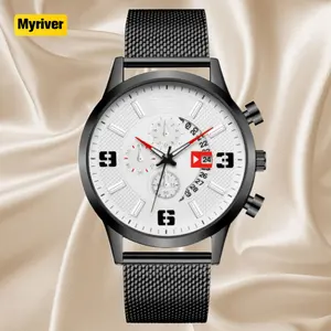 Myriver Montres à quartz pour hommes Marque de luxe Mode Sports Montres analogiques Bande en cuir décontractée