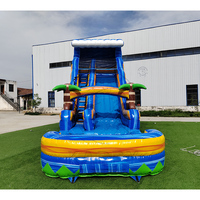 Château gonflable géant pour adultes, toboggan aquatique tropical avec piscine, jeu gonflable pour fêtes en plein air