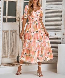 2025 Vestidos de alta calidad Casual para mujer Vestidos casuales Manga de nudo Vestido de mujer preimpreso - Product Image 5