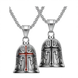 Подарок для байкеров: Брелок из нержавеющей стали с крестом и крыльями ангела, подвеска-колокольчик для мотоцикла, оберег для защиты и удачи мотоциклиста. - Product Image 4