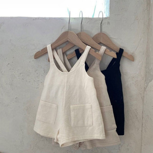 Shorts à bretelles en coton pour enfants, vêtements décontractés pour bébés, couleur unie, mode, pantalon pour bébé garçon - Product Image 4