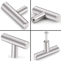 Poignées de meuble de cuisine en acier inoxydable argenté en forme de T à trou unique et bouton rotatif en acier inoxydable pour tiroir de commode - Vente en gros