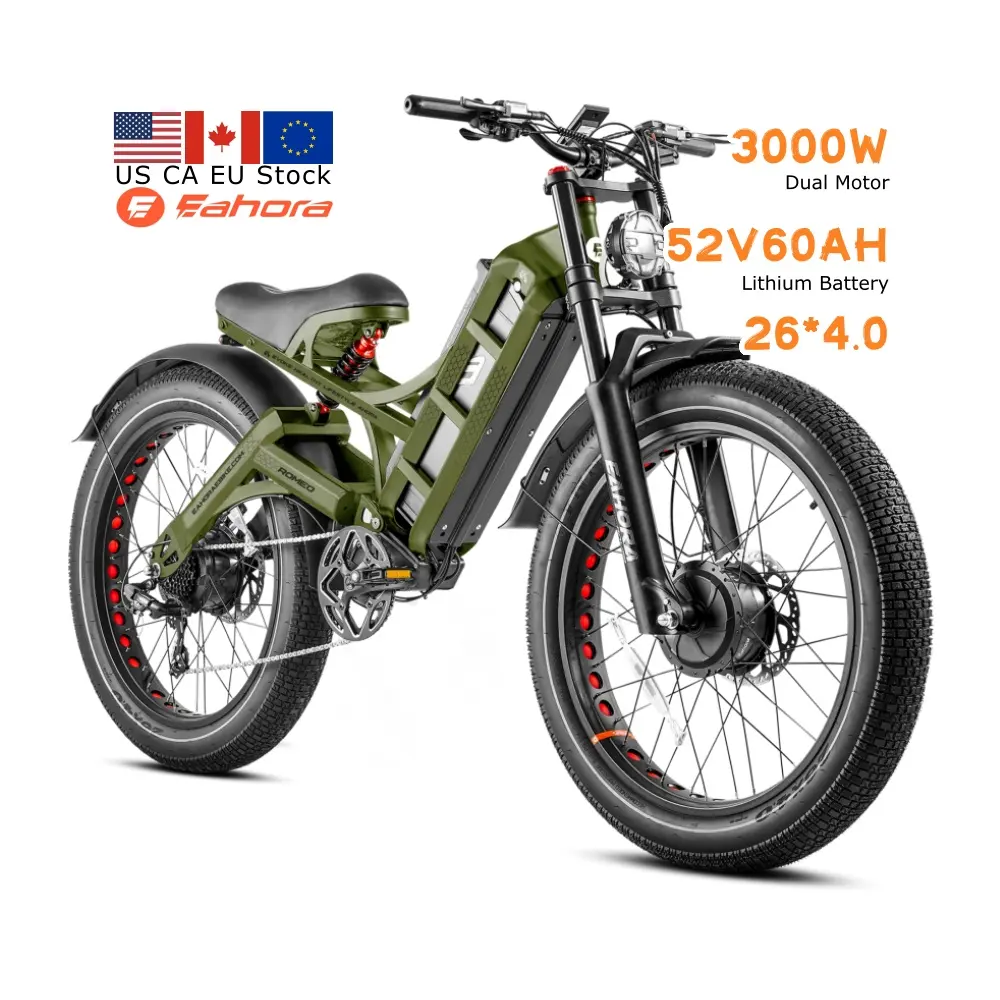 로미오 프로 2 26 "4.0 타이어 3000W 큰 운반 전기화물 자전거 전기 지방 타이어 자전거 120 마일 + 장거리 듀얼 빅 모터