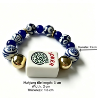 Neuartiges Mahjong Joker-Stein Geschenk-Armband, Blau-Weißes Porzellanmuster Perlen-Stretch-Armband Glücksbringer-Schmuck Geschenk für Frauen