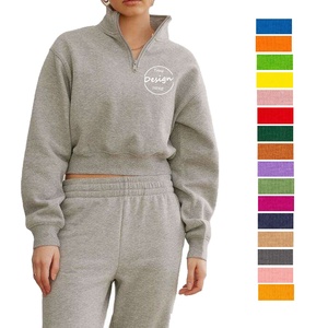 Pullover personalizzato di cotone dei pesi massimi francese Terry <span class=keywords><strong>con</strong></span> <span class=keywords><strong>cerniera</strong></span> bianca serigrafia <span class=keywords><strong>nera</strong></span> tagliata mezza Zip <span class=keywords><strong>felpa</strong></span> da <span class=keywords><strong>donna</strong></span> - Product Image 5