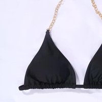 Maillot de bain sexy micro string deux pièces, maillot de bain à chaîne, tankini, bikini à lacets, bikini noir uni à bretelles pour femmes