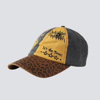 Gorra de Béisbol Vintage Y2K con Estampado de Leopardo y Bloques de Color, Bordada, Lavada, Unisex, Estilo Urbano, Ajustable, Tipo Dad Hat para Uso Diario al Aire Libre