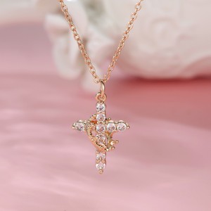 Collier en laiton avec micro-pavé de zircon, croix pour femmes, plaqué or rose, pendentif en cristal, design géométrique tendance, cadeau religieux chrétien - Product Image 3