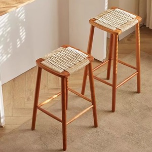 Japanese Style Solid Wood Rope <b>Woven</b> <b>Stool</b> With Rattan Seat Stable Design For Dining Chair Adult Use - Product Image 3